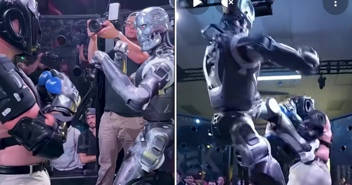 Un tipo se subió a pegarles a robots, le ganaron la pelea y encima terminó con multa la empresa